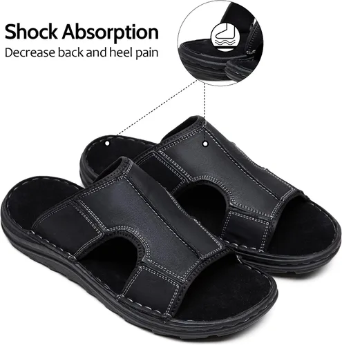 Vista 5 de Jousen Sandalias para hombre de cuero con soporte de arco para hombre, sandalias de playa para hombre al aire libre