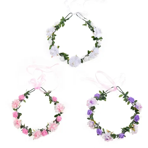 Vista 2 de Vividsun Corona de pelo de boda guirnalda floral corona ajustable rosa flor corona (3 piezas)