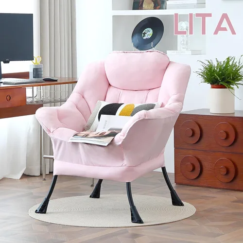 Vista 9 de LITA Lazy Chair, cómoda silla de lectura con acento Rosa bebé