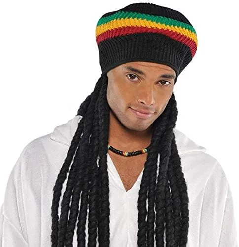 Vista 2 de amscan 840811 - Peluca Rasta Rasta Dreadlock con Tam 1 pieza