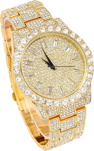 Vista 2 de Techno Pave Reloj de bisel solitario helado de 1.732 in para hombre, esfera baguette