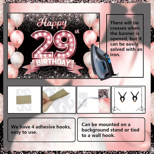 Vista 231 de Cartel de feliz cumpleaños décimo oro rosa, telón de fondo, saludos a 10 años, globos de confeti, decoración temática para niñas de 10 años