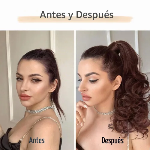 Vista 3 de Extensiones de cabello de cola de caballo de 16 pulgadas con clip Caoba
