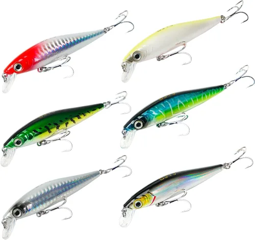 Vista 9 de Señuelos flotantes, señuelos de arrastre con ganchos agudos BKK 1/0 # 4X y 5 sonajeros de acero. Acción realista atrae a los peces. Ideal para agua