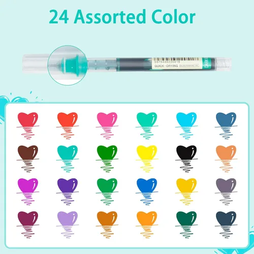 Vista 2 de USUAL 24 unidades de bolígrafos de tinta de gel, bolígrafos de tinta líquida, bolígrafos multicolor de 0.5 mm de punta fina, bolígrafos de escritura