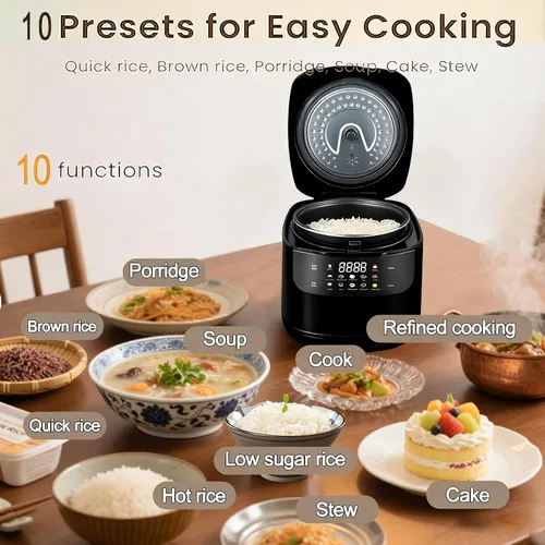 Vista 3 de Mini olla arrocera inteligente portátil, 2L, 5 tazas cocidas/3 tazas sin cocinar, arrocera antiadherente de 400 W, temporizador con retraso de 24