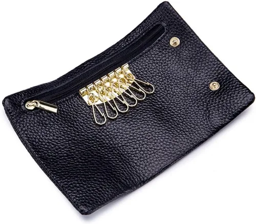 Vista 3 de MFFOR Funda de cuero para llaves para mujeres y hombres, unisex, cartera (negro)