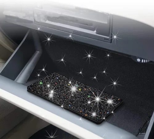 Vista 4 de Soporte para Documentos de Registro y Seguro de Coche con Diamantes Artificiales de Brillo, Organizador de Guantera para Accesorios de Coche Negro