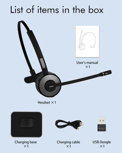 Vista 8 de HUAKUA Auriculares Bluetooth con micrófono, auriculares de camionero de una sola oreja con cancelación de ruido, auriculares inalámbricos