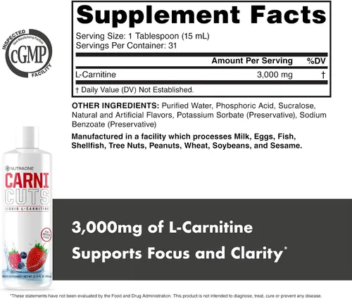 Vista 5 de Suplemento líquido Carnicuts L-carnitina de NutraOne sin estimulantes* (Berry Blast - 32 porciones)