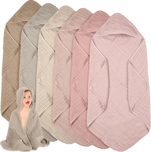Vista 11 de Peryiter 6 piezas de toallas de muselina con capucha para bebé, toalla de baño de 81x81 cm de algodón para recién nacidos, mantas de bebé