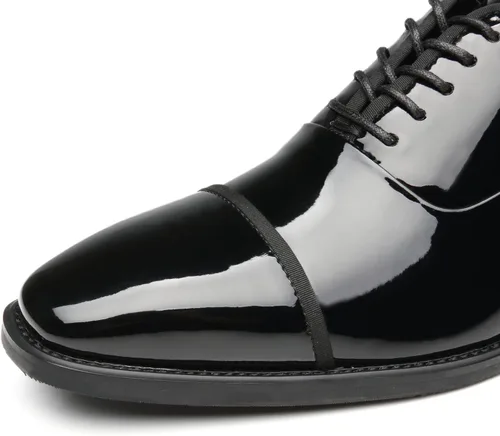 Vista 5 de Zapatos de esmoquin de charol zapatos de boda para hombres con punta de casquillo con cordones formales de negocios Oxford zapatos