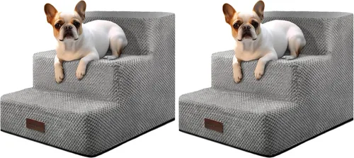 Vista 11 de Aodisman - Escaleras para perros y gatos pequeños, escalones de 3 escalones para mascotas para sofá y cama Beige