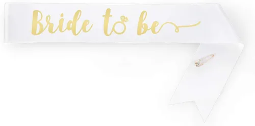 Vista 2 de Kit de decoración de fiesta para novias. Accesorios para ajuar de novia, faja, tiara, bandas doradas y plateadas, velos y tatuajes