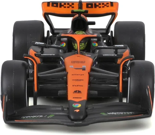 Vista 5 de Bburago 1:43 Scale 2024 Race McLaren MCL38 - Vehículo de fórmula fundida a presión con casco, Norris #4