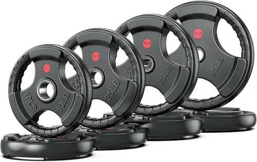 Vista 20 de XDDIAS Placas de peso de goma para barra, placa de agarre olímpico de 2 pulgadas para entrenamiento de fuerza, levantamiento de pesas y culturismo
