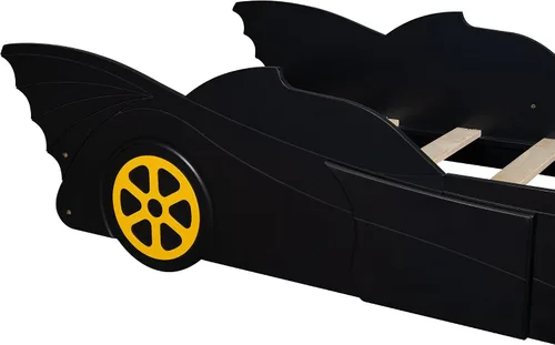 Vista 6 de Marco de cama, cama de plataforma en forma de auto de carreras de tamaño individual con ruedas, marco de cama de plataforma de madera con listones