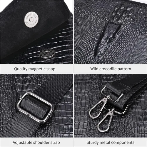 Vista 5 de NIUCUNZH Bolso mensajero de cuero con solapa para hombre, bolso cruzado pequeño, cocodrilo en relieve