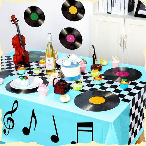 Vista 2 de Oudain Decoraciones y suministros para fiestas temáticas de los años 50, suministros de fiesta de cumpleaños de automóvil, manteles individuales