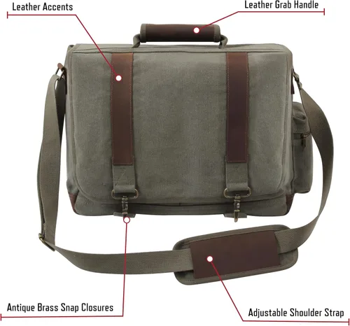 Vista 3 de Rothco Bolso para portátil Pathfinder de lona vintage con detalles de cuero Marrón tierra