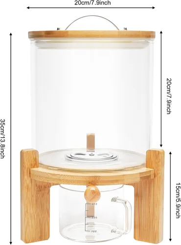 Vista 2 de Dispensador de cereales de 5 L, recipiente de almacenamiento de granos de vidrio transparente, dispensador de alimentos secos, organizador