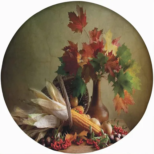 Vista 13 de Mantel redondo ajustado para bodega, diseño de nubes de amanecer en la Toscana con borde elástico, estampado de poliéster, se adapta a mesa redonda
