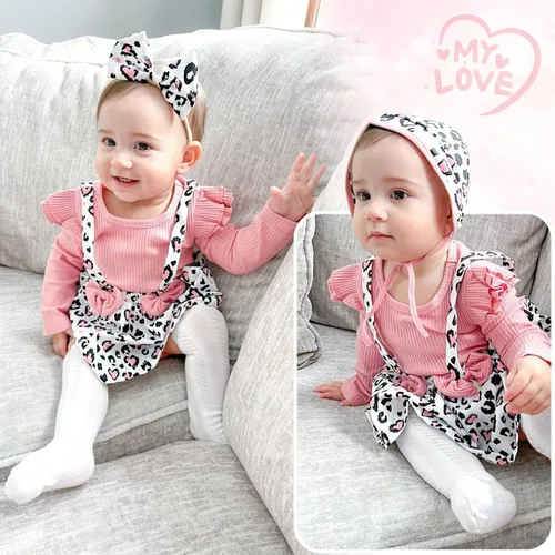Vista 2 de Unutiylo Ropa de bebé recién nacida prematura con tirantes, traje de otoño e invierno, traje de manga larga con volantes
