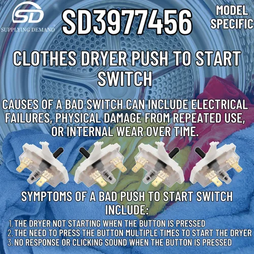 Vista 8 de Supplying Demand 3977456 898073 Secadora de ropa Empuje para iniciar Reemplazo del interruptor PTS