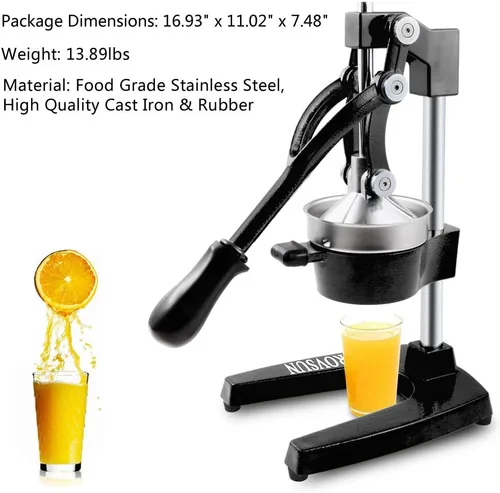 Vista 3 de ROVSUN Exprimidor profesional de cítricos, exprimidor de limón, exprimidor de hierro fundido, exprimidor manual comercial para jugo de limón Negro
