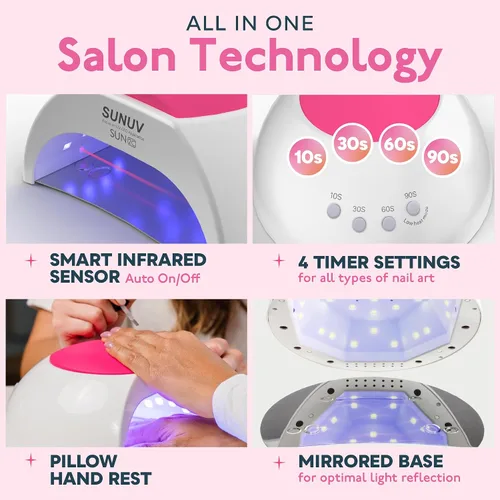 Vista 2 de Lámpara para las uñas con 4 ajustes de temporizador SUN2C 48 W LED UV de SUNUV, sensor para uñas de gel y el curado de las uñas del pie 4 Timer