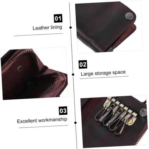 Vista 6 de 5 unids clave caso hombre monedero para hombres hombres carteras de cuero hombre cartera cremallera coche llave bolsa cuero genuino