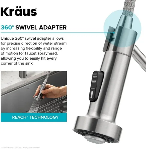 Vista 12 de Kraus Bolden 2-en-1 Grifo de cocina de estilo comercial con filtro de agua monomando extraíble para ósmosis inversa o sistema de filtración de agua