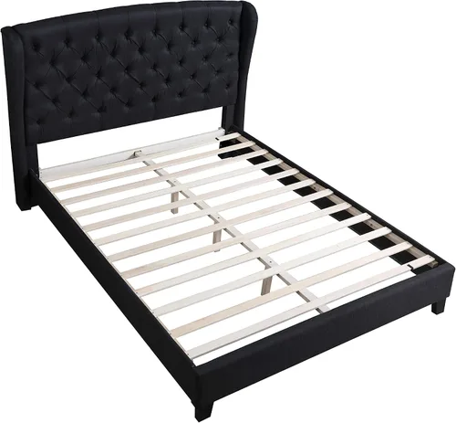 Vista 6 de Best Master Furniture Yvette - Cama tapizada con plataforma con respaldo de alas, tamaño Queen, color beige