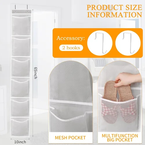 Vista 2 de GOMAJI 6 bolsillos grandes de malla transpirable, organizador de zapatos sobre la puerta, zapatero colgante para botas para armario, accesorios
