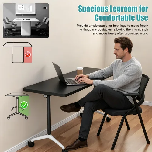 Vista 6 de Folding Conference Table with Wheels, 70.8" Flip-top Training Table, 4Pack Black 1