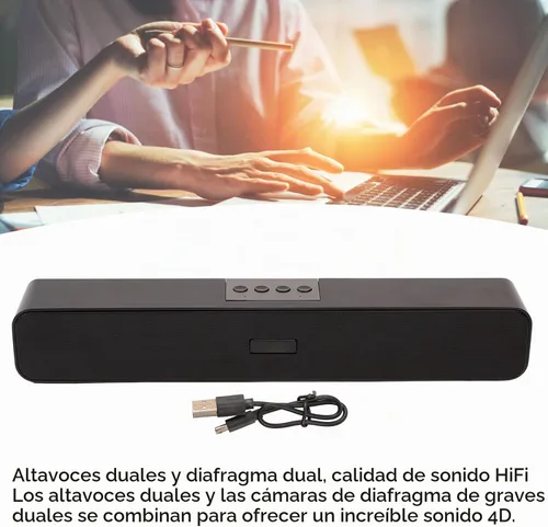 Vista 3 de ASHATA Barra de sonido para PC, con cable y altavoz de computadora, barra de sonido estéreo de cine en casa, tarjeta de memoria de disco U