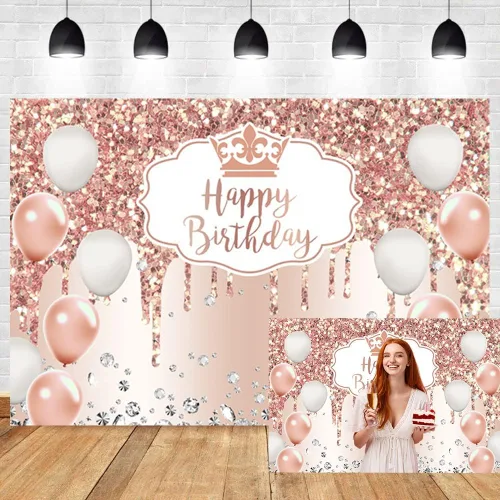 Vista 9 de Telón de fondo de cumpleaños azul con lentejuelas y diamantes con purpurina para mujeres y niñas, decoración de fiesta de cumpleaños, 16, 18, 21