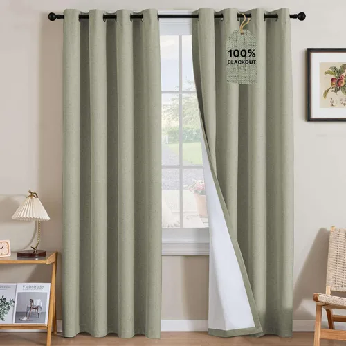 Vista 22 de H.VERSAILTEX Cortinas 100% opacas con aislamiento térmico, texturizadas, de lino, con bloqueo completo de calor y luz, para sala de estar y Negro