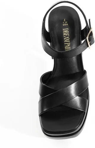 Vista 5 de DREAM PAIRS - Sandalias de tacón grueso con plataforma para mujer, punta cuadrada, correa al tobillo, tacones altos, zapatos Y2K para fiesta y brunch