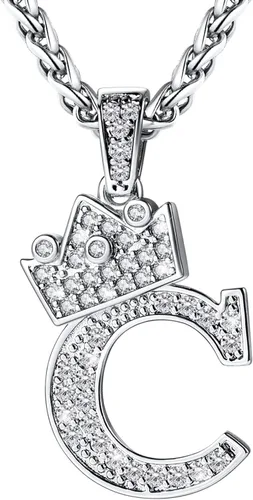 Vista 21 de U7 Crown Initial Number Necklace for Men Women A-Z Letter Pendant Chain a. Oro