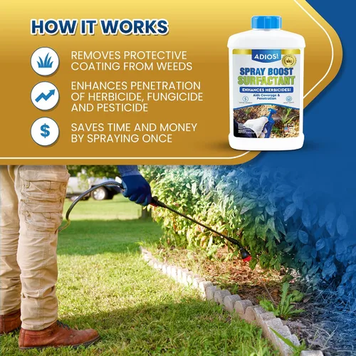 Vista 2 de Adios! Spray Boost Surfactant para herbicidas – Hace 25 galones para rociar malezas y césped – Ayuda a usar menos producto y mejorar el rendimiento