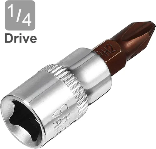 Vista 3 de uxcell - Juego de 2 llaves de vaso Phillips de 1/4 de pulgada x PH2, puntas de acero S2 CR-V de 1.5 pulgadas de longitud, uso con llave