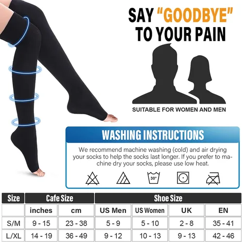 Vista 6 de CHARMKING Open Toe Compression Socks (3 Pairs) Knee High Compression Stocking for Women & Men Running, Cycling, Athletic