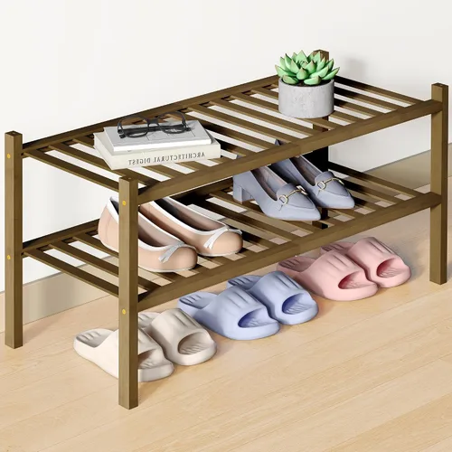 Vista 86 de Smiry Zapatero de bambú para armario, organizador de zapatos de madera de 3 niveles, estante apilable de almacenamiento de zapatos de madera