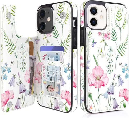 Vista 9 de uCOLOR - Funda tipo cartera para iPhone 11 con tarjetero y diseño de flores del desierto