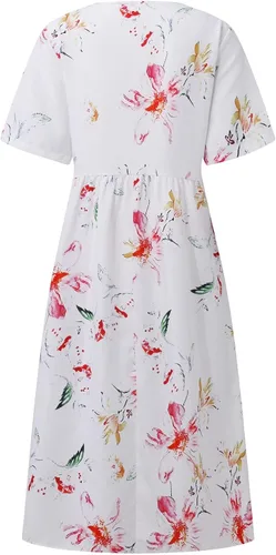 Vista 4 de Vestidos de playa para mujer, vestido de verano 2023, moderno, floral, fluido, fruncido, bohemio, vestido largo casual con bolsillos