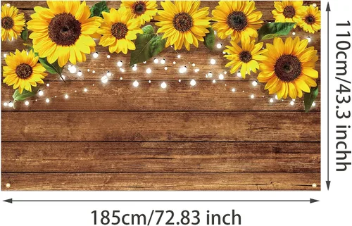 Vista 2 de Tatuo Fondo rústico de girasoles de 6.1 x 3.6 pies, fondo de fotografía de girasoles, fondo marrón para fotografía, fondo de pared para estudio
