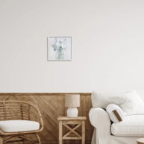 Vista 3 de Stupell Industries Ramo abstracto blanco con marco blanco Giclée Diseño de arte por Danhui Nai Enmarcado en blanco