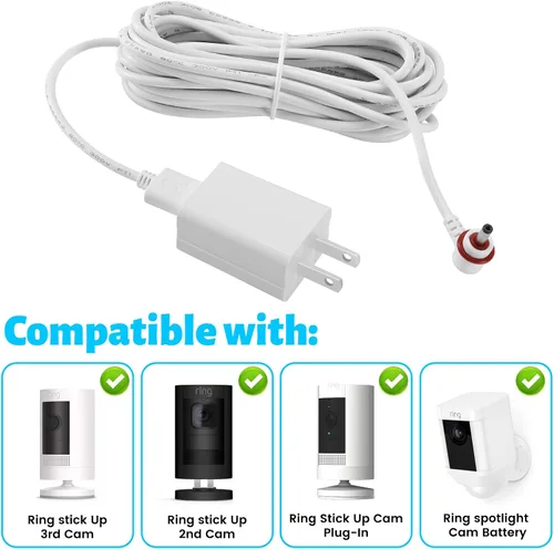 Vista 5 de Cable de Alimentación para Cámara, Compatible con Batería/Enchufe de Ring Stick Up Cam 2ª/3ª Gen, Batería/Enchufe de Ring Spotlight Cam, Cable Largo