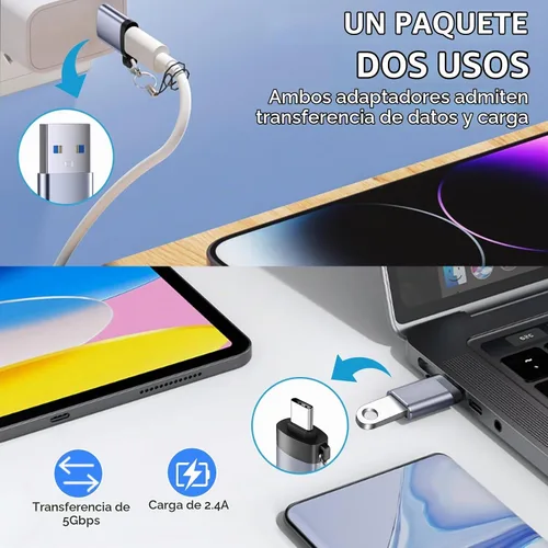 Vista 6 de Adaptador USB a USB C, USB C macho a USB 3.0 hembra, Paquete de 2, convertidor de cargador C hembra a A macho compatible con Apple Watch Ultra 8 9